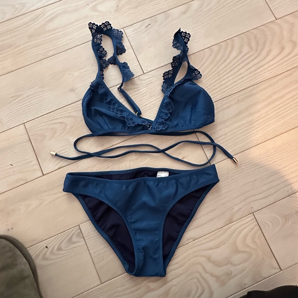 Cute Mouille Ruffle Blue Triangle Bikini